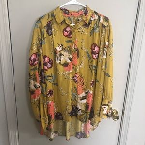 Free People sm hi low top button up mustard floral